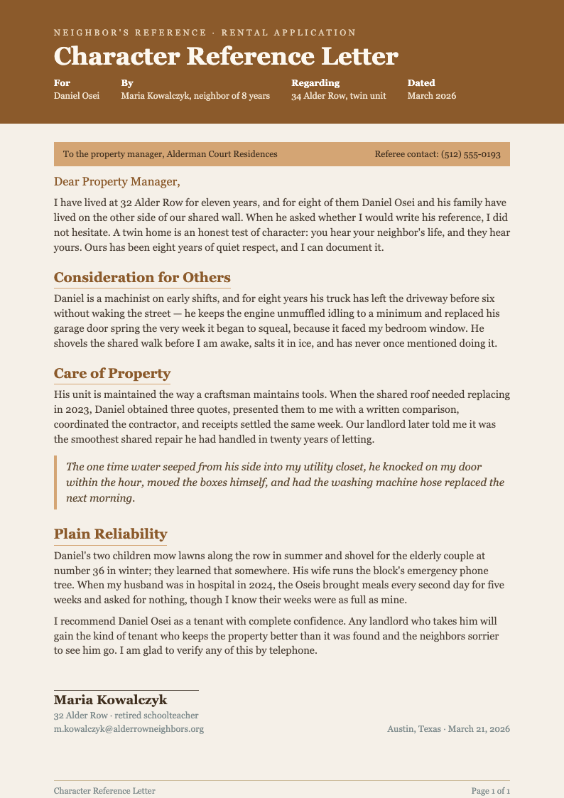 Earth tone natural character reference letter